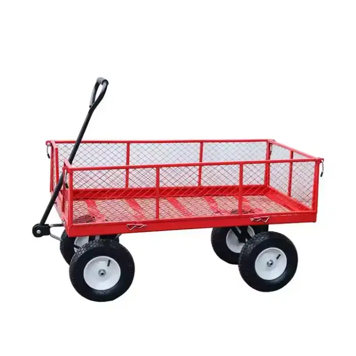 Heavy Duty Steel Mesh Yard Garden Outdoor Firewood Cart Utility Garden Tool Trolley Cart Four Wheels Removable Sides