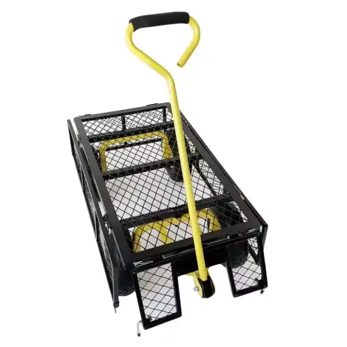 Heavy Duty Steel Mesh Yard Garden Outdoor Firewood Cart Utility Garden Tool Trolley Cart Four Wheels Removable Sides