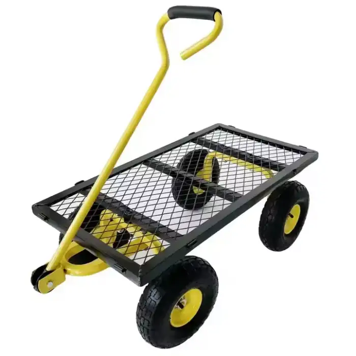 Heavy Duty Steel Mesh Yard Garden Outdoor Firewood Cart Utility Garden Tool Trolley Cart Four Wheels Removable Sides