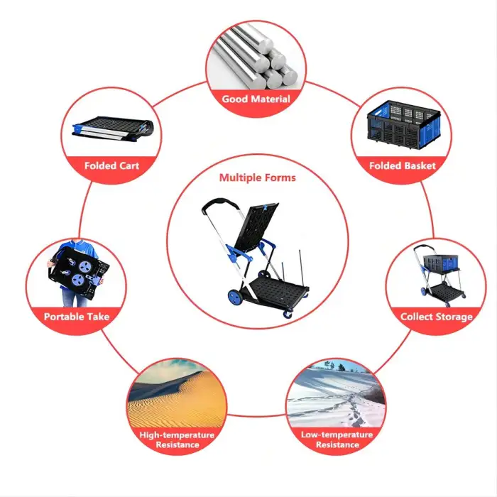 Two Layers Grocery Cart on Wheels Foldable Multi Use Functional Collapsible Carts Mobile Folding Trolley