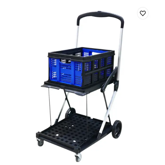 Two Layers Grocery Cart on Wheels Foldable Multi Use Functional Collapsible Carts Mobile Folding Trolley