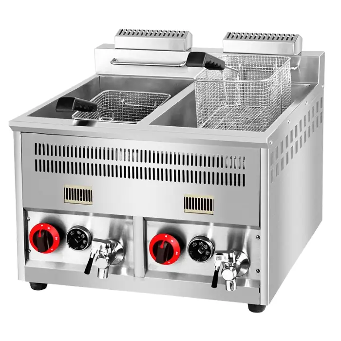 Commercial Gas Stainless Steel Deep Fryer Machine Temperature-Control Double Tanks Condition for Restaurant Use