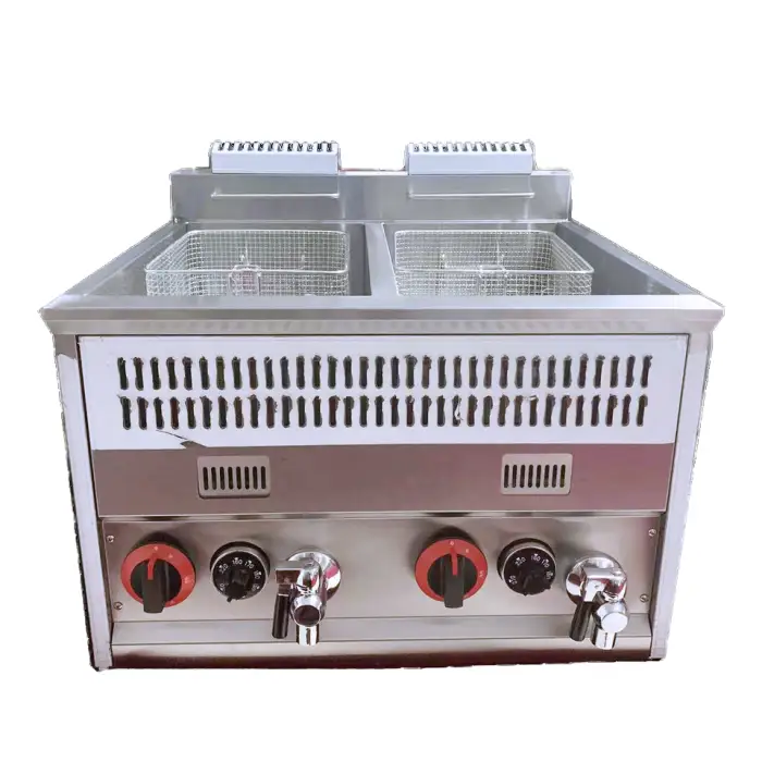 Commercial Gas Stainless Steel Deep Fryer Machine Temperature-Control Double Tanks Condition for Restaurant Use