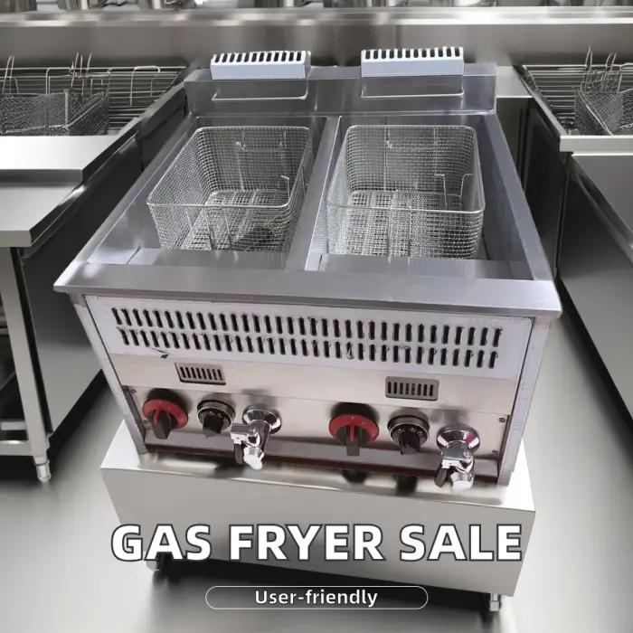 Commercial Gas Stainless Steel Deep Fryer Machine Temperature-Control Double Tanks Condition for Restaurant Use