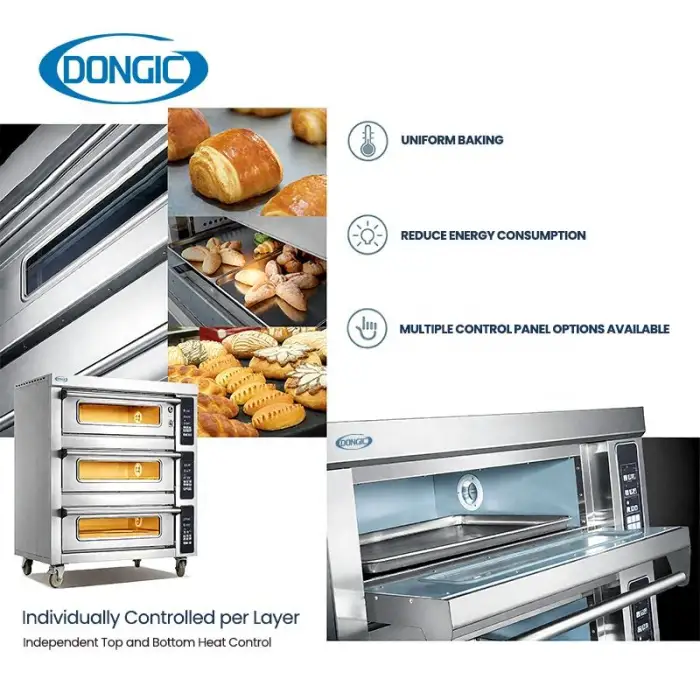 Stainless Steel Commercial Kitchen Cooking Bakery Equipment Baking 3 Deck Electric Bread Toasters Cake Pizza Industrial Oven