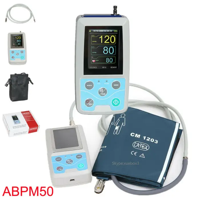 24HR Nibp Holter Monitor Ce Abpm50 Mapa Color Lcd Ambulatory Blood Pressure Monitor Usb Software With 3 Nibp Cuffs