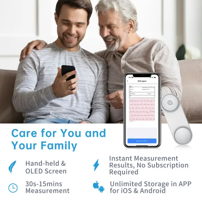 Pocket ECG Monitor Ai Analysis Unlimited Storage and Share Report Wireless ECG Holter Monitor EKG