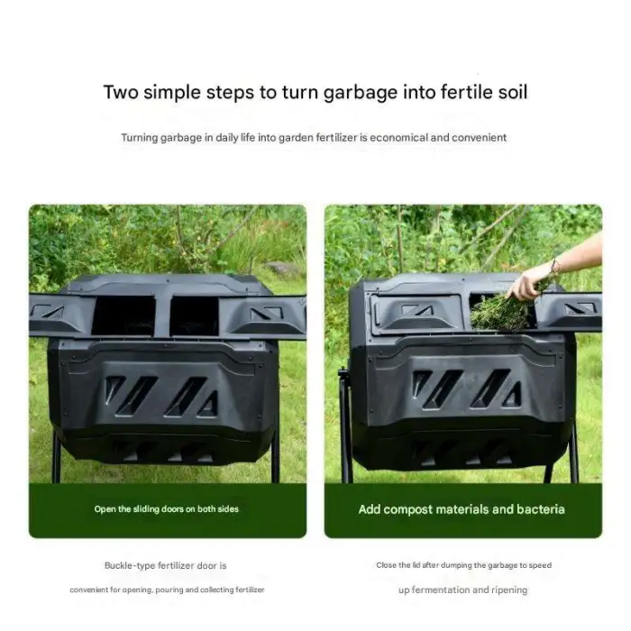 T0925 160L Garden Kitchen Food Waste Compost Bin Plastic Fertilizer Compost Making Machines Gallon Black Outdoor Tumbling