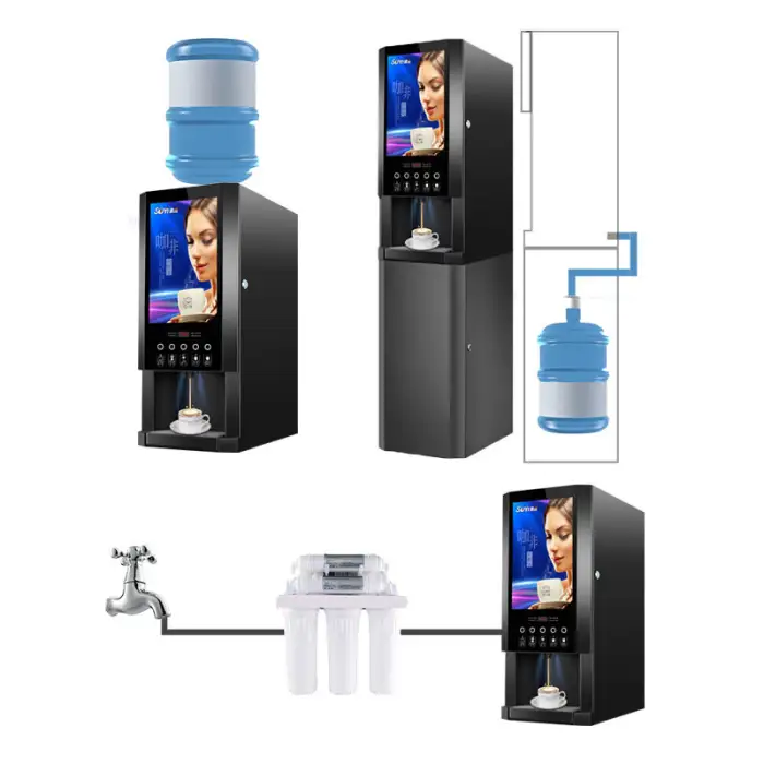 E-30SW 3 Isntant Coffee Machine Commercial Automatic Coffee Dispenser Milk Tea Vending Machine LED Advertising Box