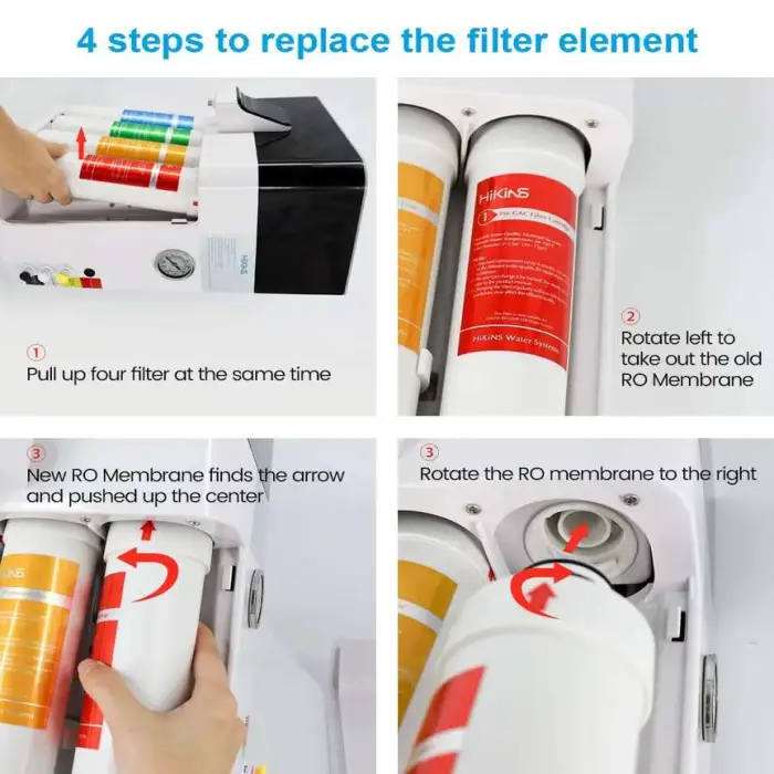 Hikins 75GPD 4-Stages Installation-Free Reverse Osmosis RO Water Purifier with Built-in Faucet