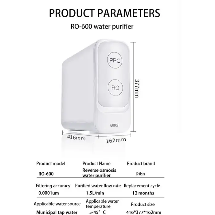 600GPD Electric RO Reverse Osmosis Water Purifier Household Tankless Water Purification System Water Tanks