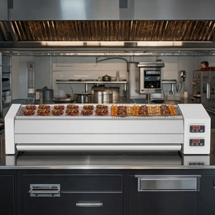 Small Manual Electric BBQ Meat Skewer Machine Commercial Kitchen Equipment for Kabab Kitchen Shop Bamboo Skewer for Kebab