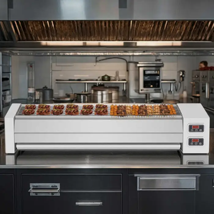 Small Manual Electric BBQ Meat Skewer Machine Commercial Kitchen Equipment for Kabab Kitchen Shop Bamboo Skewer for Kebab