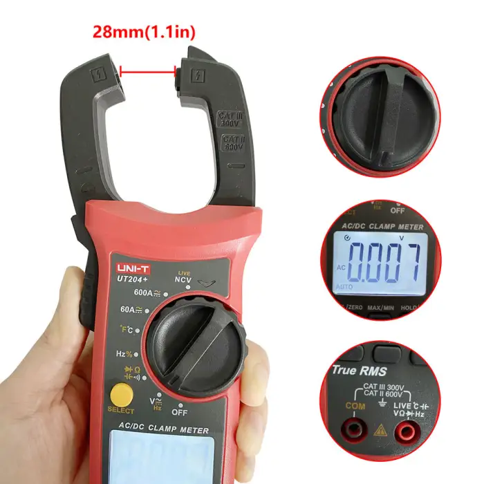 204+ Digital Clamp Meter 600A AC DC Current Voltage True RMS Pliers Ammeter Resistance Capacitance Temperature NCV Tester