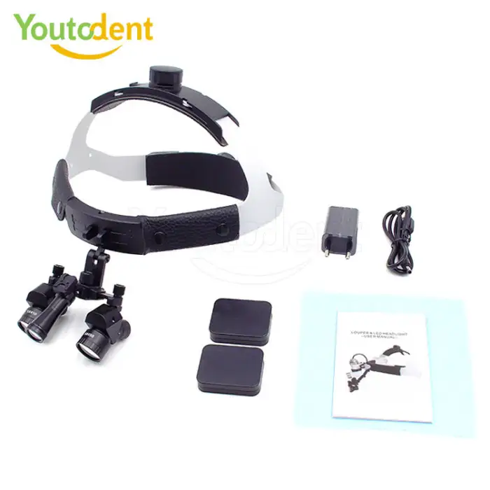 48 Degree LED Dental Loupes 5X Adjustability Electric-powered Head Mounted Surgical Loupes Including 2 Batteries CE Certified