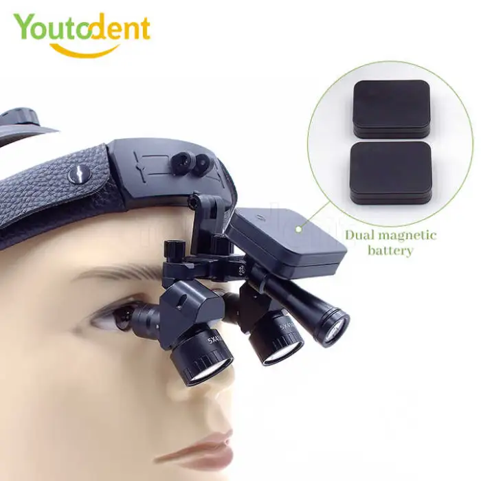 48 Degree LED Dental Loupes 5X Adjustability Electric-powered Head Mounted Surgical Loupes Including 2 Batteries CE Certified