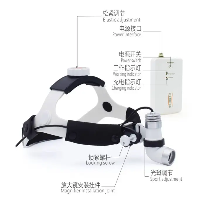 3W LED ACDC White Veterinary Surgical Headlight 2.5X Binocular Loupe Veterinary Surgical Headlight Works Charging Electricity