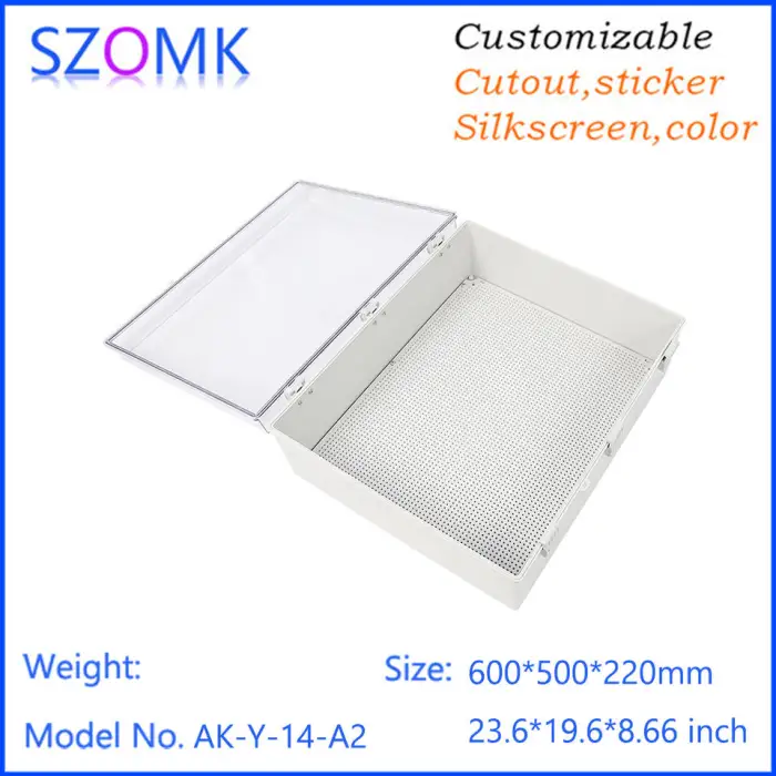 600x500x220mm Outlet Waterproof Ip67 Polycarbonate ABS PC Clear Plastic Hinged Lid Boxes Junction Boxes With Cover Plate