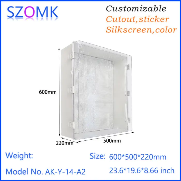 600x500x220mm Outlet Waterproof Ip67 Polycarbonate ABS PC Clear Plastic Hinged Lid Boxes Junction Boxes With Cover Plate