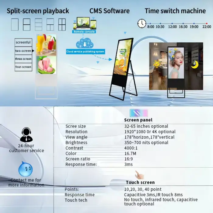 Vertical Mobile Folding Intelligent Electronic Water Sign Advertising Machine Double Pole Floor Lcd Touch Screen Advertising Dig