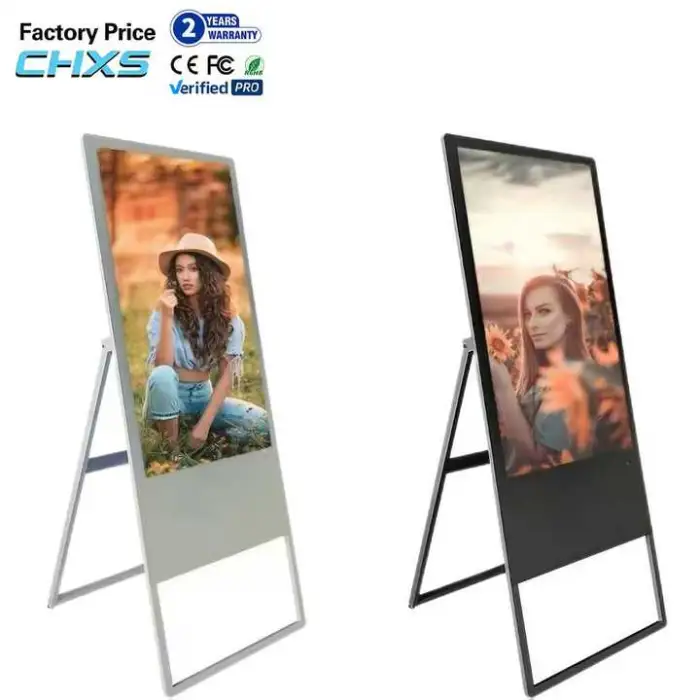 Vertical Mobile Folding Intelligent Electronic Water Sign Advertising Machine Double Pole Floor Lcd Touch Screen Advertising Dig