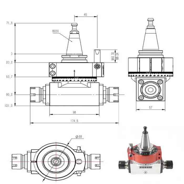 4 Angle Head CAT40 50 Side Milling Head HSK63 Transverse Milling Head Universal ISO30 HSK63F HQD