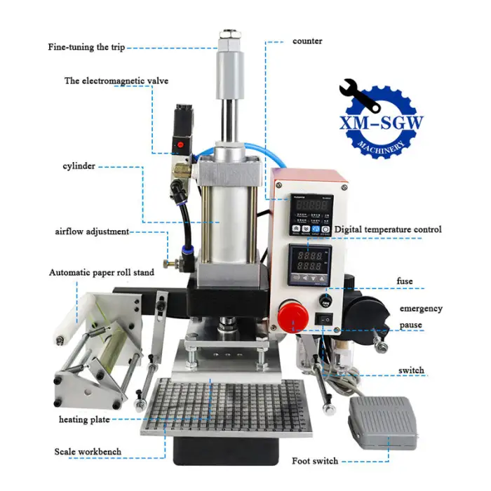 Pneumatic Digital Foil Stamping Machine for Leather Logo Bronzing Machine Heat T-Shirt Slot Phone Case Stamping Machine
