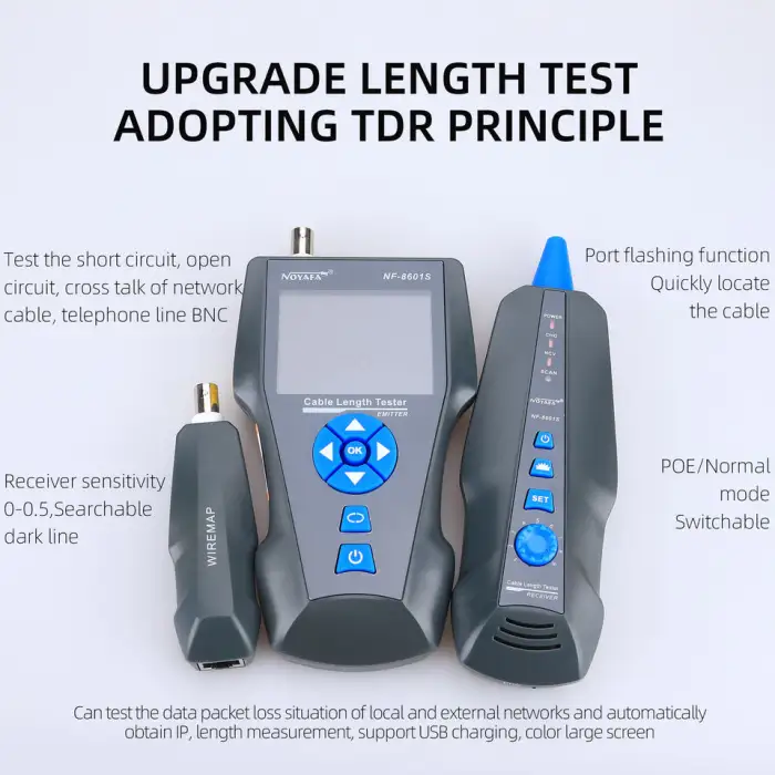NF-8601S Multifunctional RJ45 CAT6 Network Cable Tester Cable Tracker PoE/PING/Port LCD Display Measure Length Wiremap