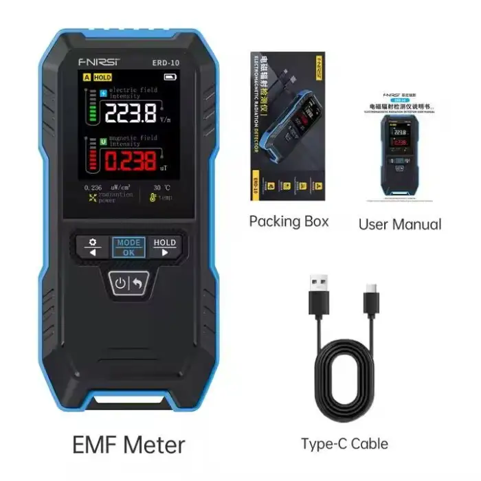 FNIRSI ERD-10 4-IN-1 Electromagnetic Radiation Detector Electric Magnetic Field Strength RF Power Temperature Testing Equipment