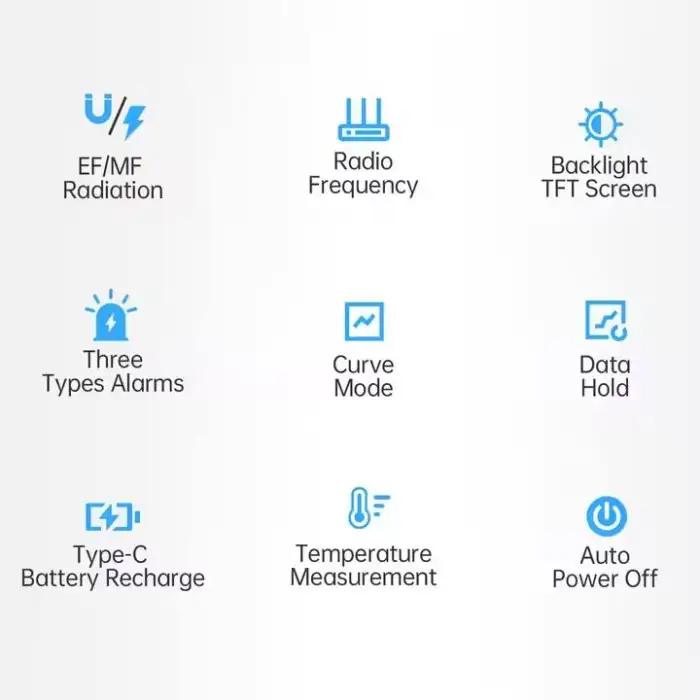 FNIRSI ERD-10 4-IN-1 Electromagnetic Radiation Detector Electric Magnetic Field Strength RF Power Temperature Testing Equipment