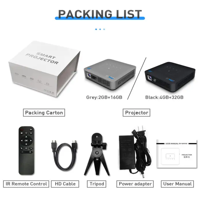 P15 Mini Projectors DLP 300 Lumens 2G RAM 16G ROM 3D 4K 5G Wifi Android 9 Home Theater Projector