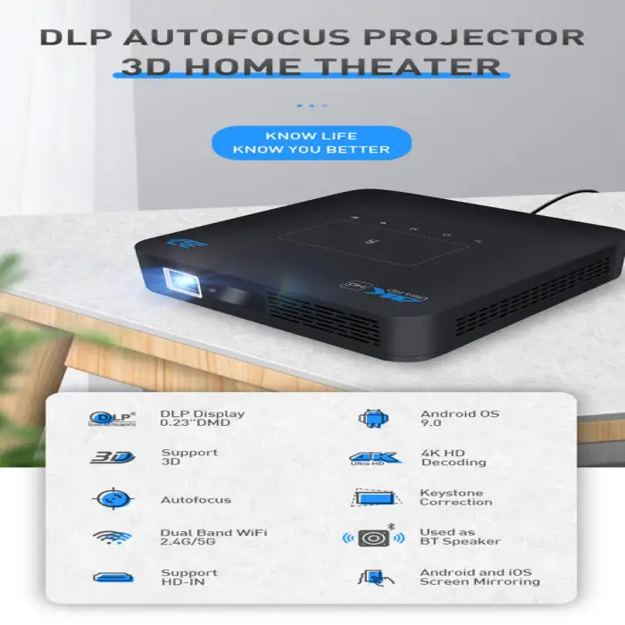 P15 Mini Projectors DLP 300 Lumens 2G RAM 16G ROM 3D 4K 5G Wifi Android 9 Home Theater Projector