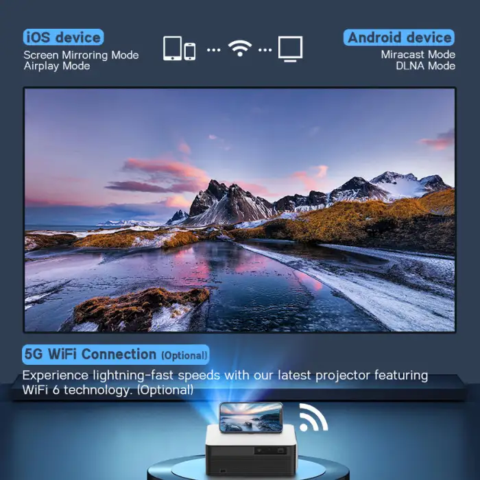 Rigal P6 Bulk Modern Video Home Theatre Projector Auto Focus 4K Video 5G Wifi Support Led Projector Smart for Mobile Phone