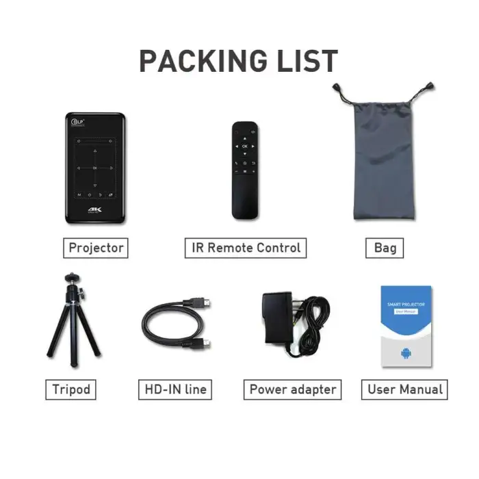 Salange P09 Mini DLP Projector Support 4K Android Smartphone LED Portable Pocket Outdoor Movie Projector Home Theater Video