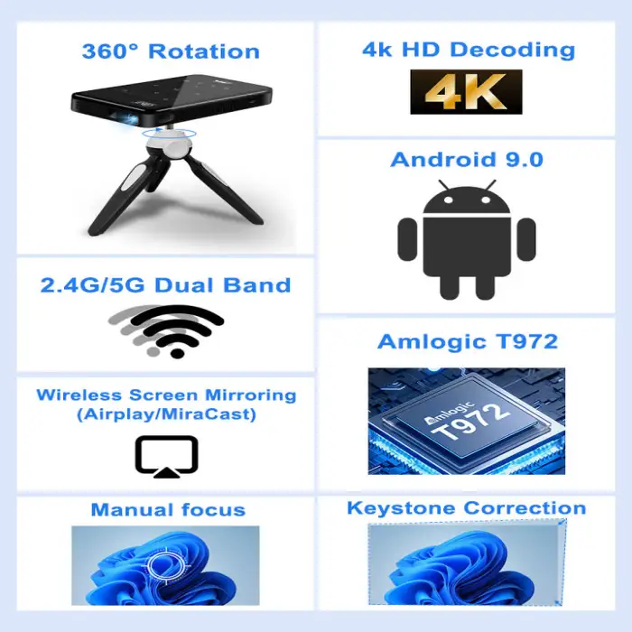 P09-II Mini Video 3D Pocket Projector DLP 4K Projector Portable Android Mini Smart Projector for Home Theater