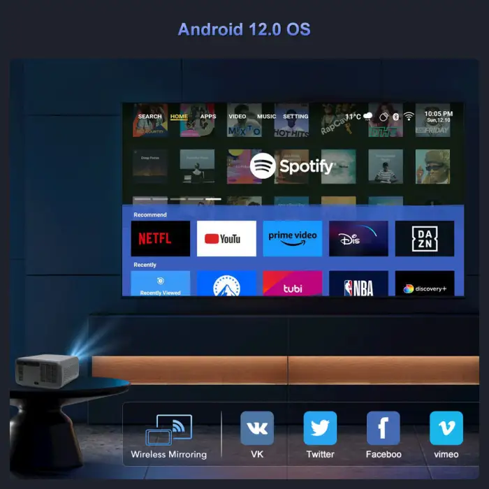 OEM Touyinger Q12W PRO Projector 4K Home Projector 2800 ANSI with Android 12.0 3+128G