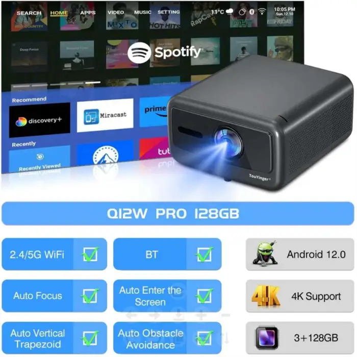 OEM Touyinger Q12W PRO Projector 4K Home Projector 2800 ANSI with Android 12.0 3+128G