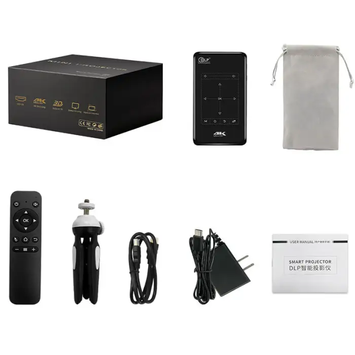 Portable DLP P09 5G Dual WiFi Touch Panel Smart Projector Amlogic T972 Android 9 1+8GB 2+32GB DLP 4K Mini Rechargeable Projector