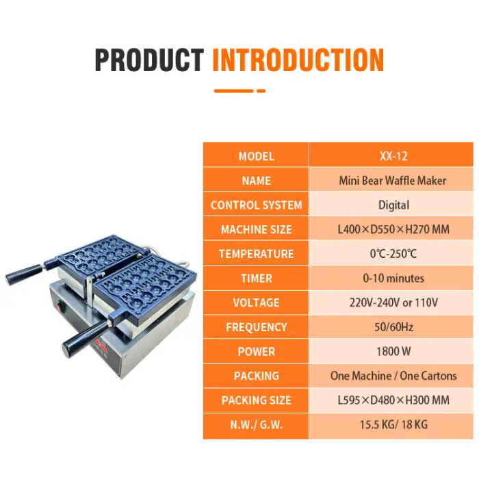 Industrial Waffleras Bear Pancake Machine Pancake Bear Shape Mini Waffle Food Making Machinery for Small Business