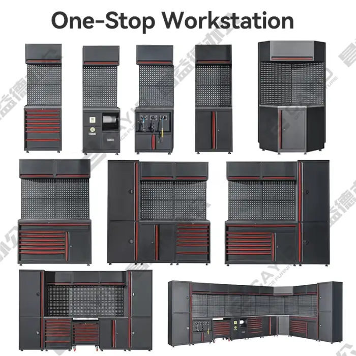 Garage Storage Combination Tool Cabinets Heavy Duty Workshop Metal WorkBench Tool Bench Workstation Stainless Steel Tabletop