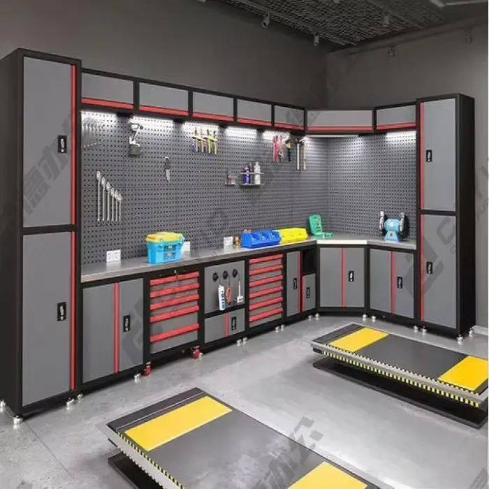 Garage Storage Combination Tool Cabinets Heavy Duty Workshop Metal WorkBench Tool Bench Workstation Stainless Steel Tabletop