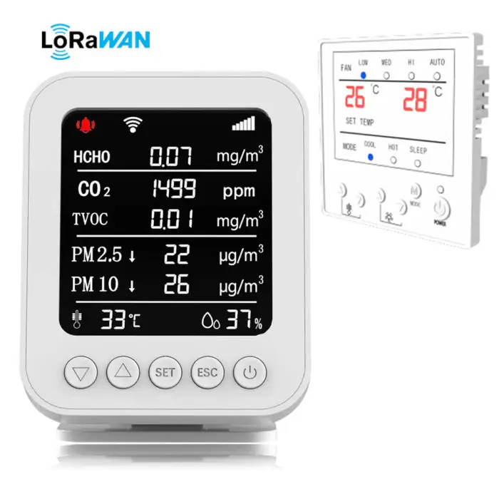 IOT Smart Air Quality Monitor Detects HCHO TVOC PM2.5 PM10 CO2 with Lora Module air Solution System for AC Ventilation