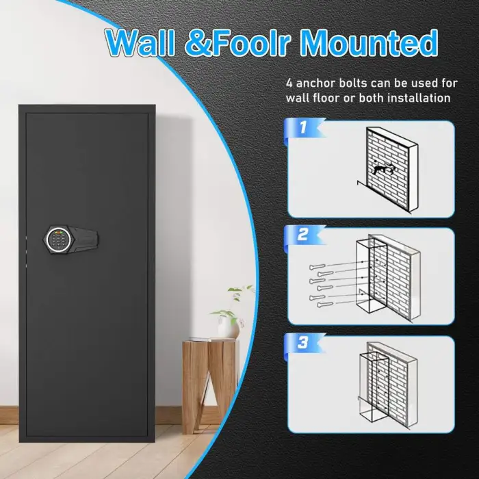 Large Steel Firearm Safe with Fingerprint Electronic Password & Key Lock-Fire-Resistant Anti-Theft Durable