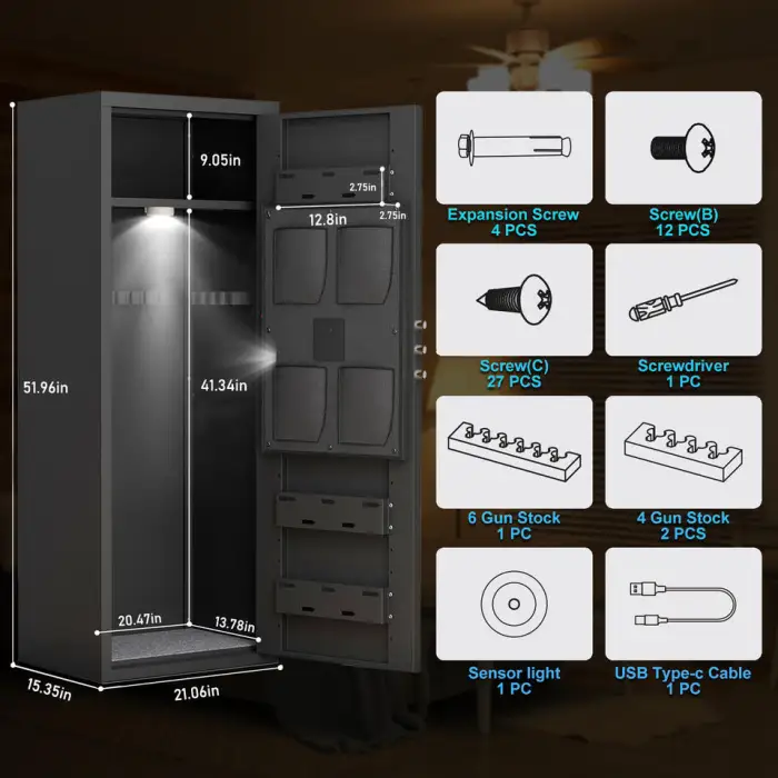 Large Steel Firearm Safe with Fingerprint Electronic Password & Key Lock-Fire-Resistant Anti-Theft Durable