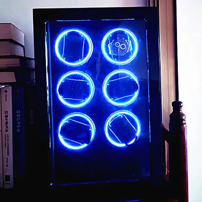 Luxury Automatic Watch Winder Safe Wood Leather Watch Winder Box 6 Slots with Touch Screen Colorful LED