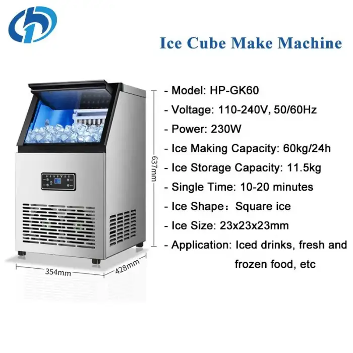 Ice Cube Machine 60kg Ice Making Machine Mini Small Countertop Home Commercial Ice Maker Machine for Business
