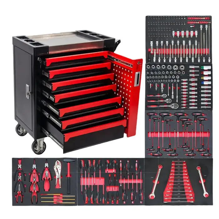 258 Pcs Heavy Duty Stainless Steel Tool Sets 7 Drawers Rolling Box Tool Cabinet Cart Trolley for Storage and Workshop Use