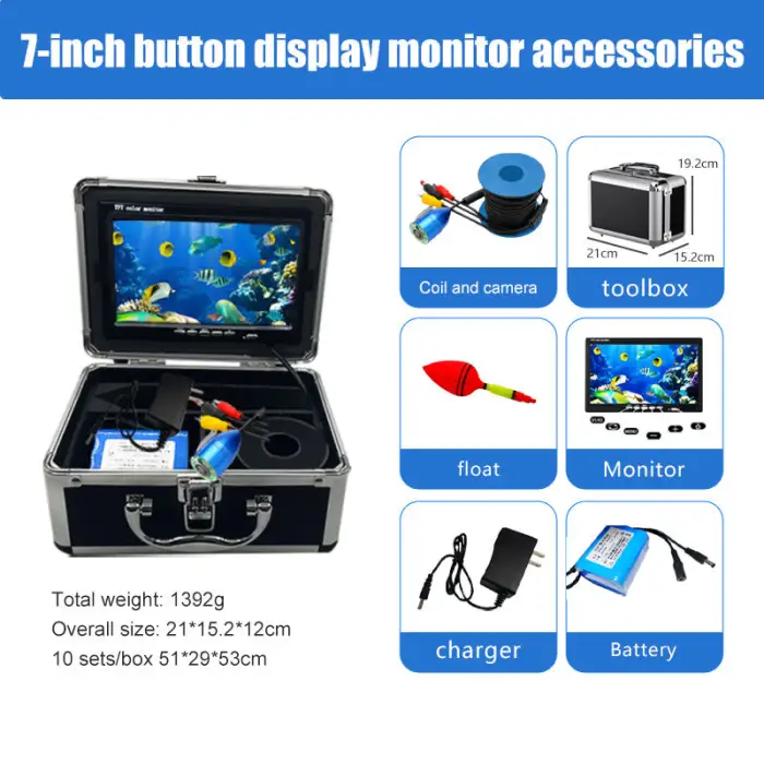 7-inch LCD Display Fish Finder 10000mAh HD Waterproof Underwater Fishing Camera 12 PCS White LEDs Used for Underwater Fishing