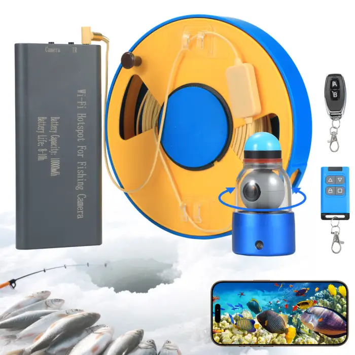 360° Fish Finder Underwater Fishing Camera with Infrared Night Vision Light 5" Display Self-Righting and Temperature Detection