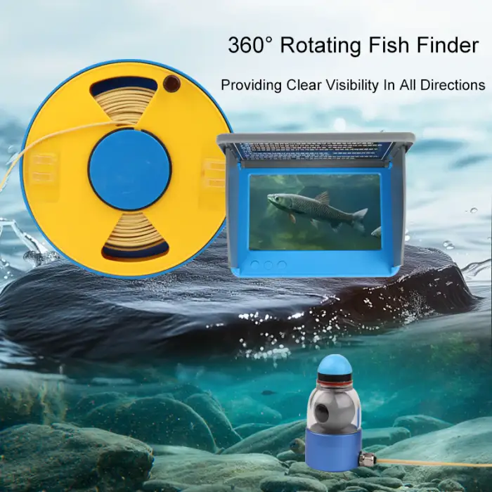 360° Fish Finder Underwater Fishing Camera with Infrared Night Vision Light 5" Display Self-Righting and Temperature Detection